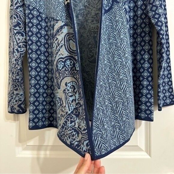 J.JILL BOHO MULTI PRINT LONG SLEEVE COTTON BLUE CARDIGAN XS - Picture 5 of 13
